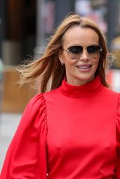 Amanda Holden Wearing a Bright Red Blouse and Short Skirt at Global Offices in London 05/11/2023