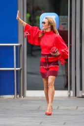 Amanda Holden Wearing a Bright Red Blouse and Short Skirt at Global Offices in London 05/11/2023