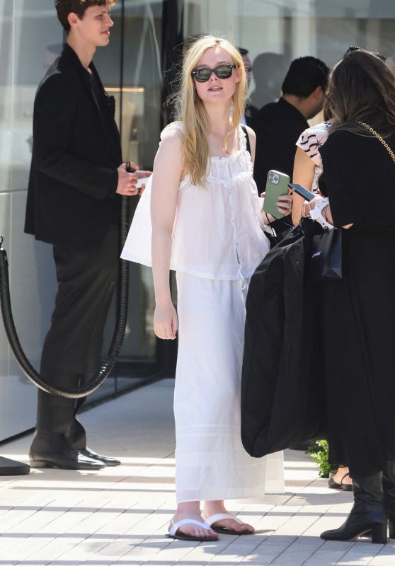 Dakota Fanning in Angelic White Dress on Rodeo Drive 05/06/2023