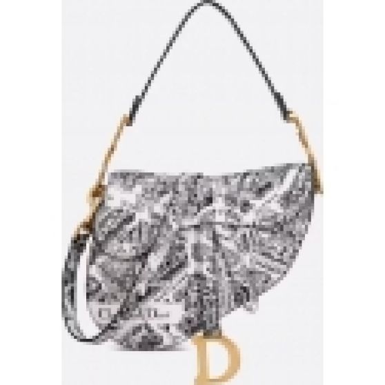 Dior Saddle Bag with Strap in White and Black Plan De Paris Printed Calfskin