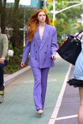 Karen Gillan in a Purple Suit in New York 05/09/2023