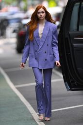 Karen Gillan in a Purple Suit in New York 05/09/2023