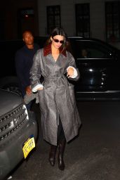 Kendall Jenner in High Fashion Ostrich Skin Leather Coat and Black Leather Knee-high Boost - New York 05/03/2023