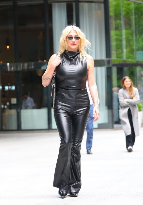 Kesha in a Black Leather Ensemble - New York 05/01/2023