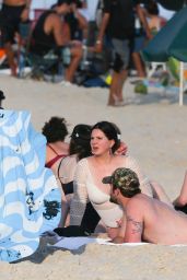 Lana Del Rey in a Beige Swimsuit - Ipanema Beach in Rio de Janeiro 05/26/2023