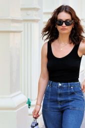 Lily James Wearing a Black Tank Top and Jeans - Shops in New York 05/29/2023