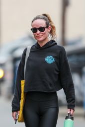 Olivia Wilde in a Black Hoodie, Leggings and Adidas Sneakers at Tracy Anderson Gym on Los Angeles 05/09/2023