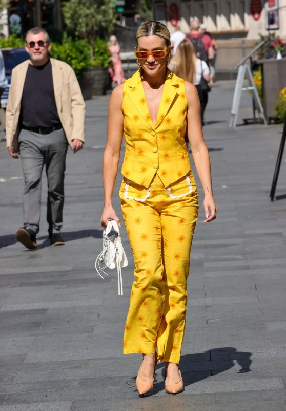Ashley Roberts in Bright Yellow Trousers and Waistcoat in London 06/21/2023