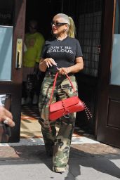 Christina Aguilera in a Black T-shirt and Camo Pants - Tribeca 06/24/2023