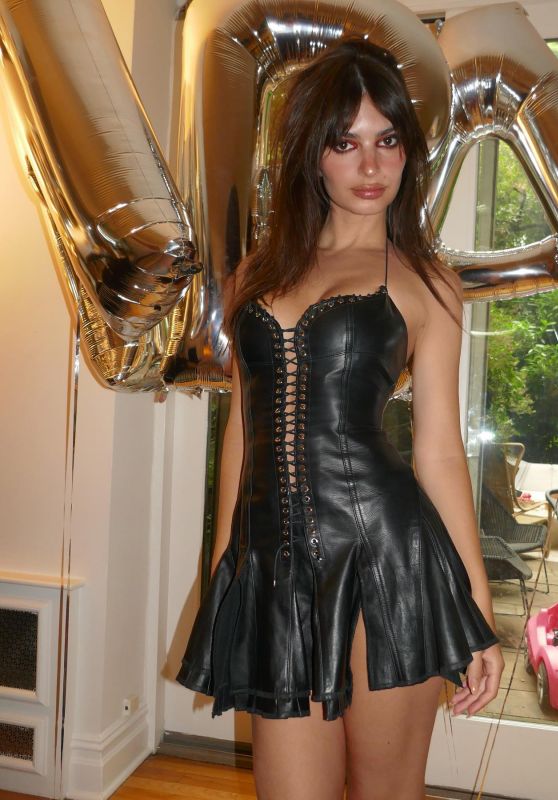 Emily Ratajkowski in a Leather Dress 06/08/2023