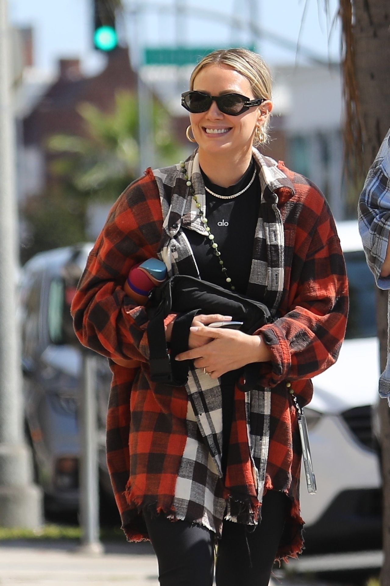 Hilary Duff in Folksy Flannel Celebrity Street Style