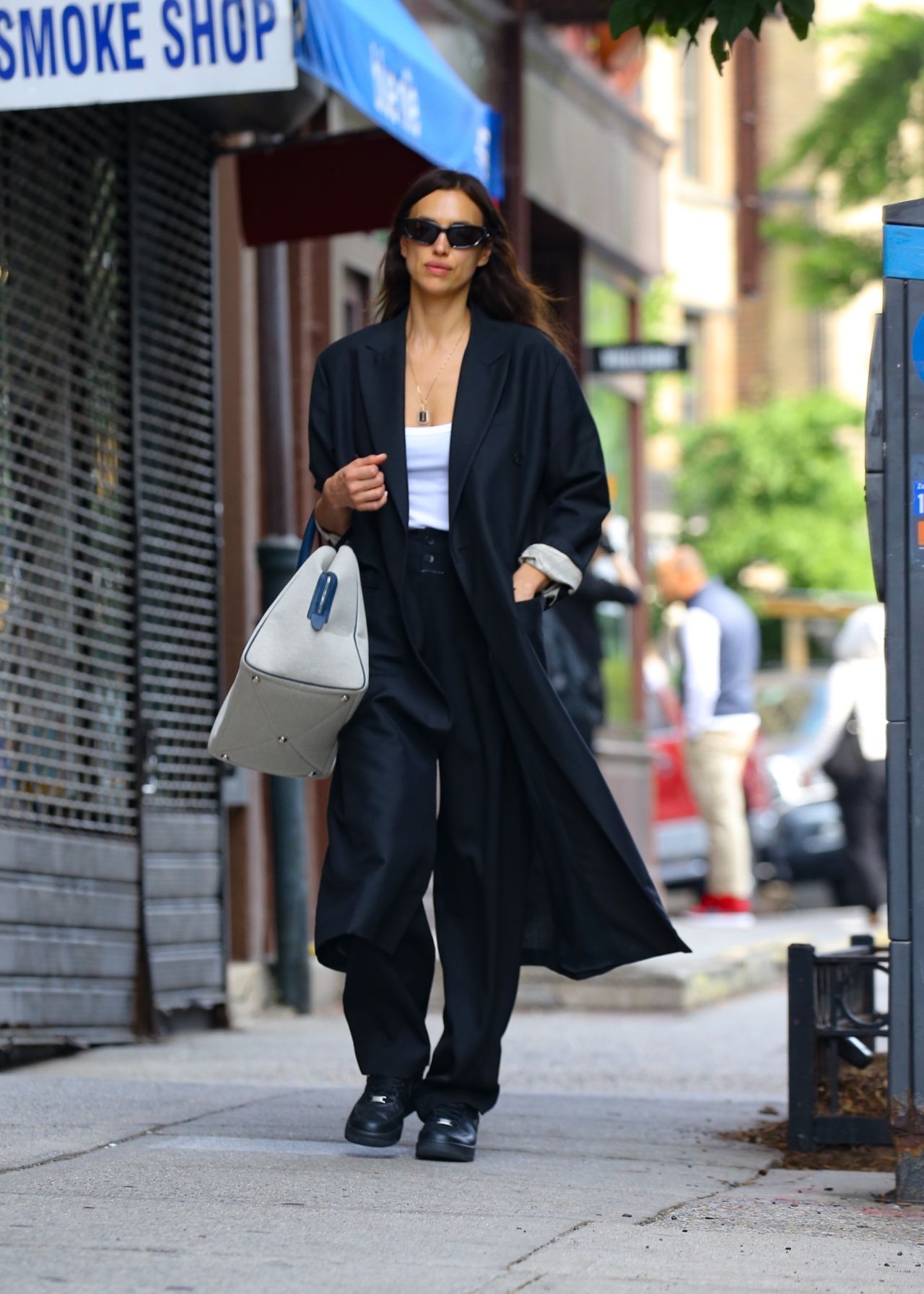 Irina Shayk in a Trench Coat and Baggy Trousers - Manhattan 06/09/2023