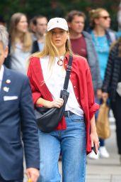 Jennifer Lawrence in a Blue Jeans and a Polo White and Red Hat in NYC ...