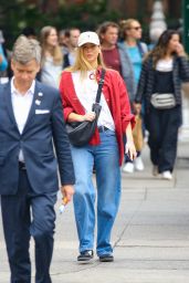 Jennifer Lawrence in a Blue Jeans and a Polo White and Red Hat in NYC 06/22/2023