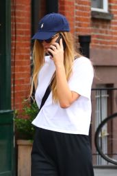 Jennifer Lawrence in Cropped Tee and Baggy Track Pants - New York 06/21/2023