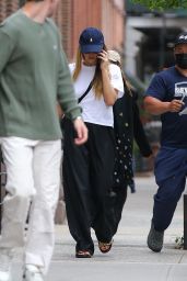 Jennifer Lawrence in Cropped Tee and Baggy Track Pants - New York 06/21/2023