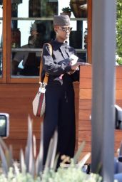 Jodie Turner-Smith in a Military Style Ensemble at Soho House in Malibu 06/23/2023