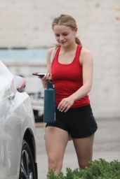 Joey King in a Red Tank Tee and Black Short 06/16/2023