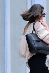 Lea Michele in a Black Pants, Tan Top and Bottega Veneta Bag in New York 06/04/2023
