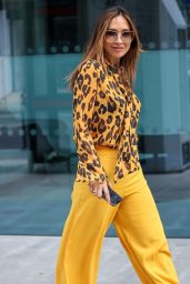 Myleene Klass in Tight Yellow Trousers and Leopard Print Blouse