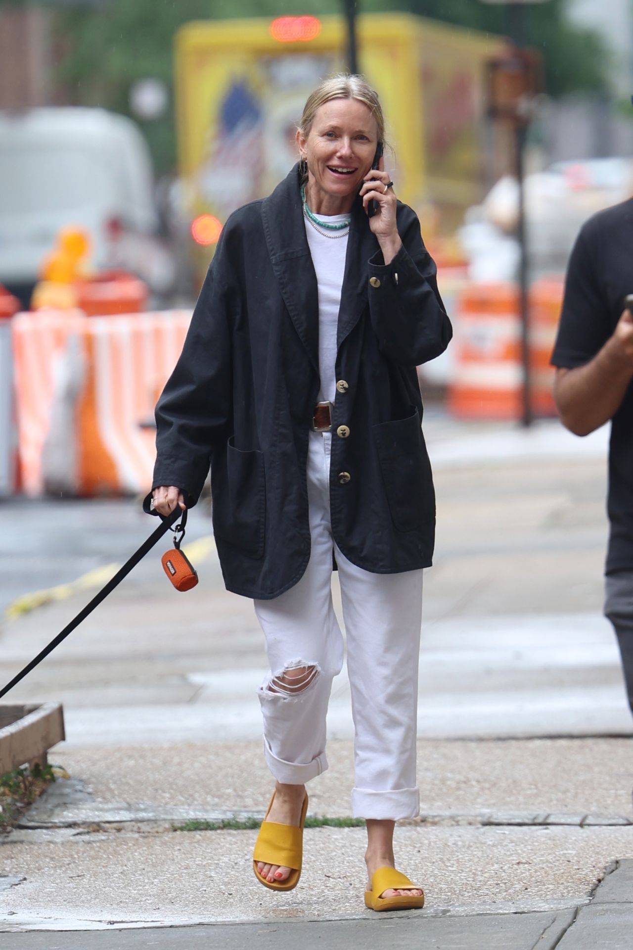 Naomi Watts in a Black Coat and Vintage Jeans in New York 06/14/2023