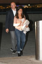 Salma Hayek in a Cardigan and Jeans  at JFK Airport in New York 06/15/2023