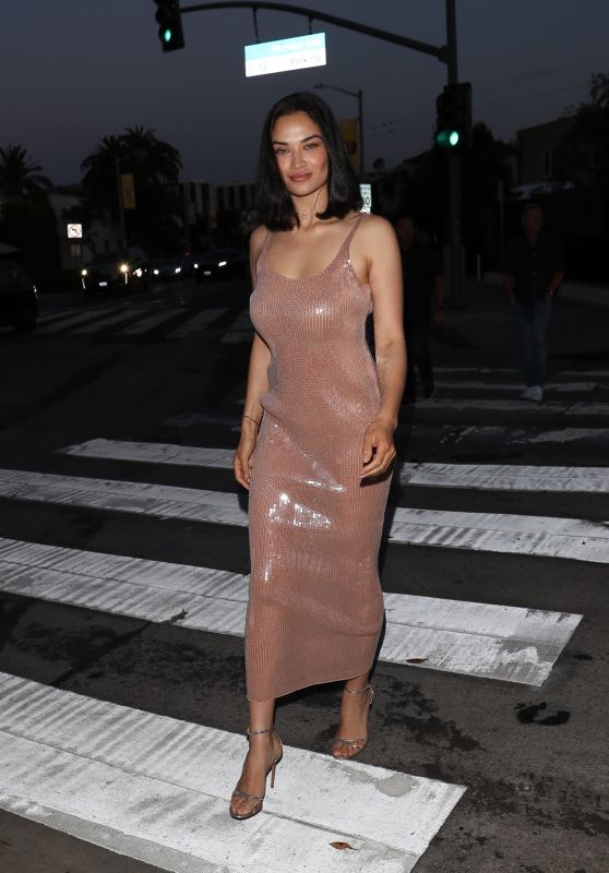 Shanina Shaik in a Light Pink Dress at the FWRD Event in Los Angeles 06/08/2023