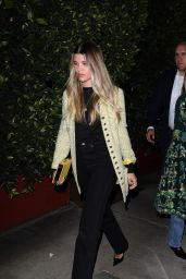 Sofia Richie in a Yellow Tweed Jacket, Dark Top and Black Jeans at Giorgio Baldi in Santa Monica 06/22/2023