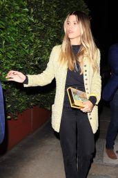 Sofia Richie in a Yellow Tweed Jacket, Dark Top and Black Jeans at Giorgio Baldi in Santa Monica 06/22/2023