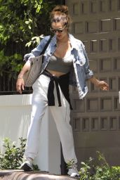 Alessandra Ambrosio in a Baggy Jean Jacket and White Sweatpants - LA 07/01/2023