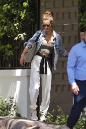 Alessandra Ambrosio in a Baggy Jean Jacket and White Sweatpants - LA 07/01/2023