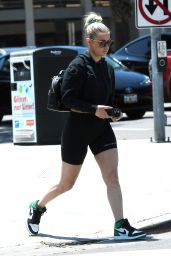 Ariana Madix Wearing a Black Spandex Workout Ensemble and Green Nike High Top Basketball Shoes - West Hollywood 06/30/2023
