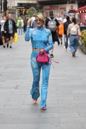 Ashley Roberts Looks Stylish Wearing a Tight Blue Top and Matching Trousers in London 07/28/2023