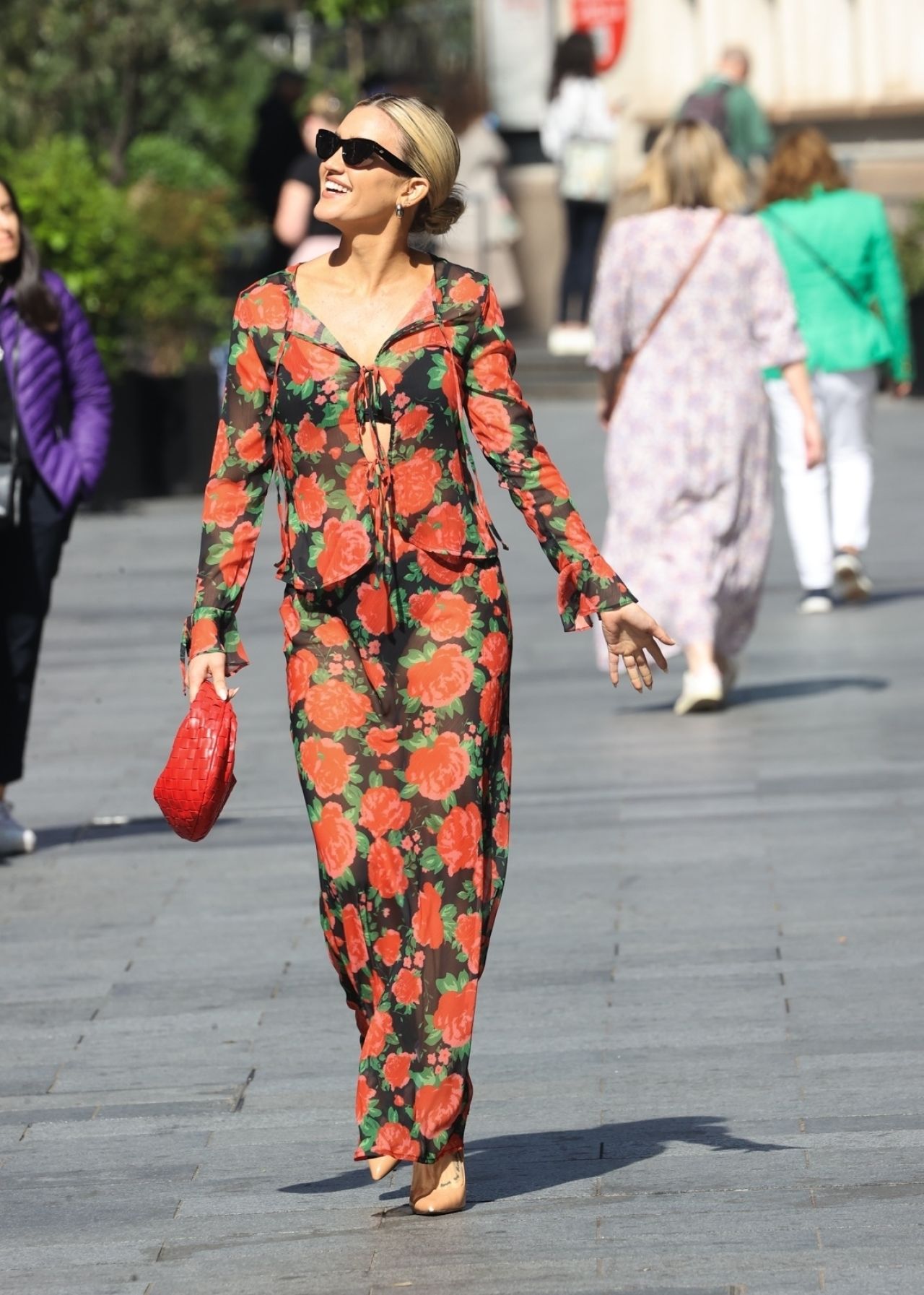 Ashley Roberts Wearing Sheer Floral co-ords in London 07/26/2023