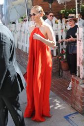 Jennifer Lopez in a Red Halterneck Backless Dress at the Ivy in LA 07/18/2023