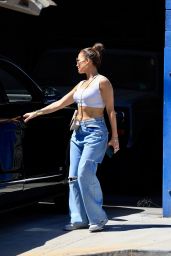 Jennifer Lopez in Baggy Denim and a White Crop Top in LA 07/26/2023