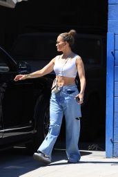 Jennifer Lopez in Baggy Denim and a White Crop Top in LA 07/26/2023