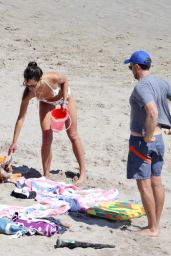 Jordana Brewster in a Polka Dot Bikini On a Beach in Santa Barbara 07/03/2023