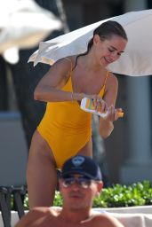 Kimberley Garner in an Orange Swimsuit at the Cheval Blanc Hotel in Saint-Tropez 07/29/2023