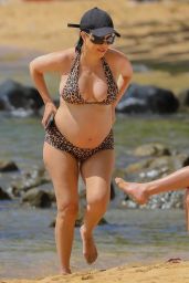 Kourtney Kardashian in an Animal Print Bikini in Kauai 07/11/2023