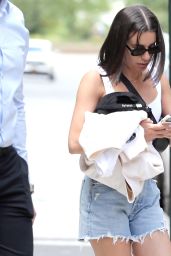 Lea Michele in a White Tank Top and Cut-off Jeans in New York 07/30/2023