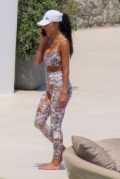 Nicole Scherzinger in Flowers and Leopard-Print Leggings in Mykonos 07/07/2023