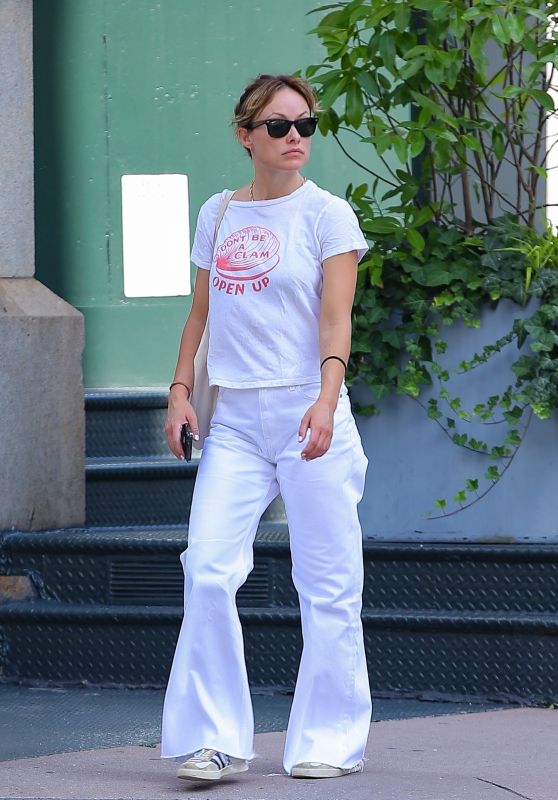 Olivia Wilde in White Flared Denim and a Graphic Tee - New York 07/10/2023