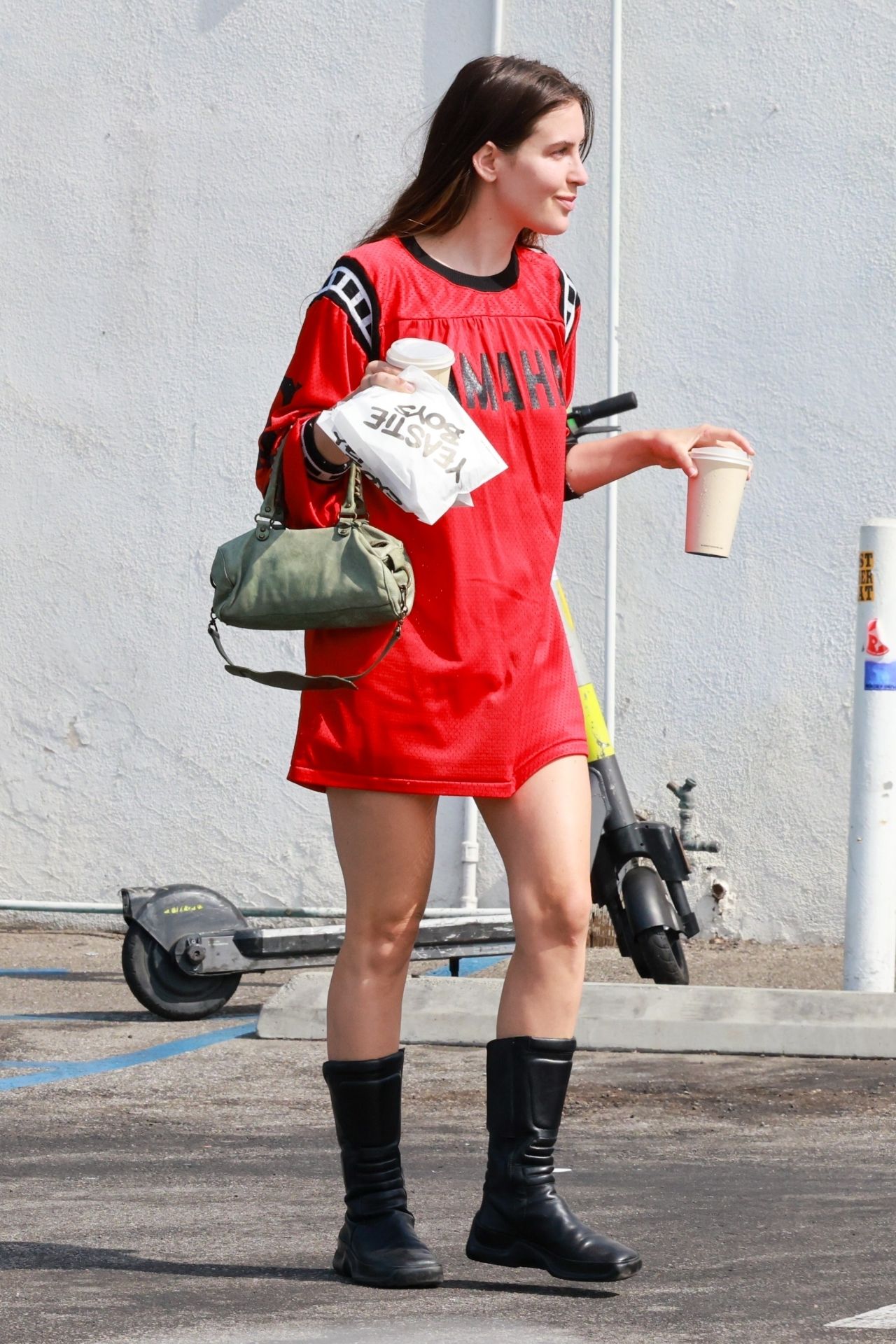 Scout Willis in an Oversized Red T-shirt in Los Feliz 07/30/2023