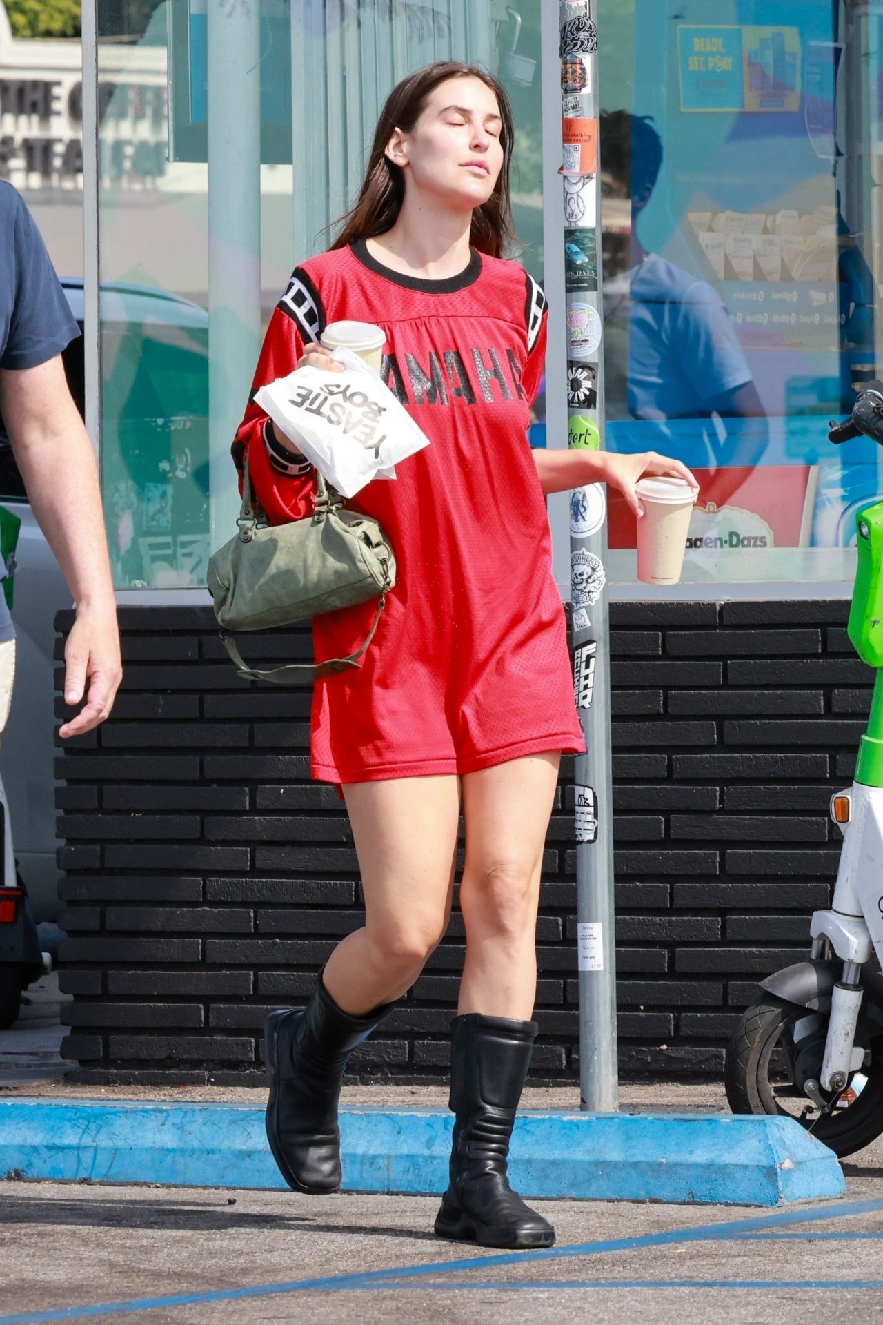 Scout Willis in an Oversized Red T-shirt in Los Feliz 07/30/2023