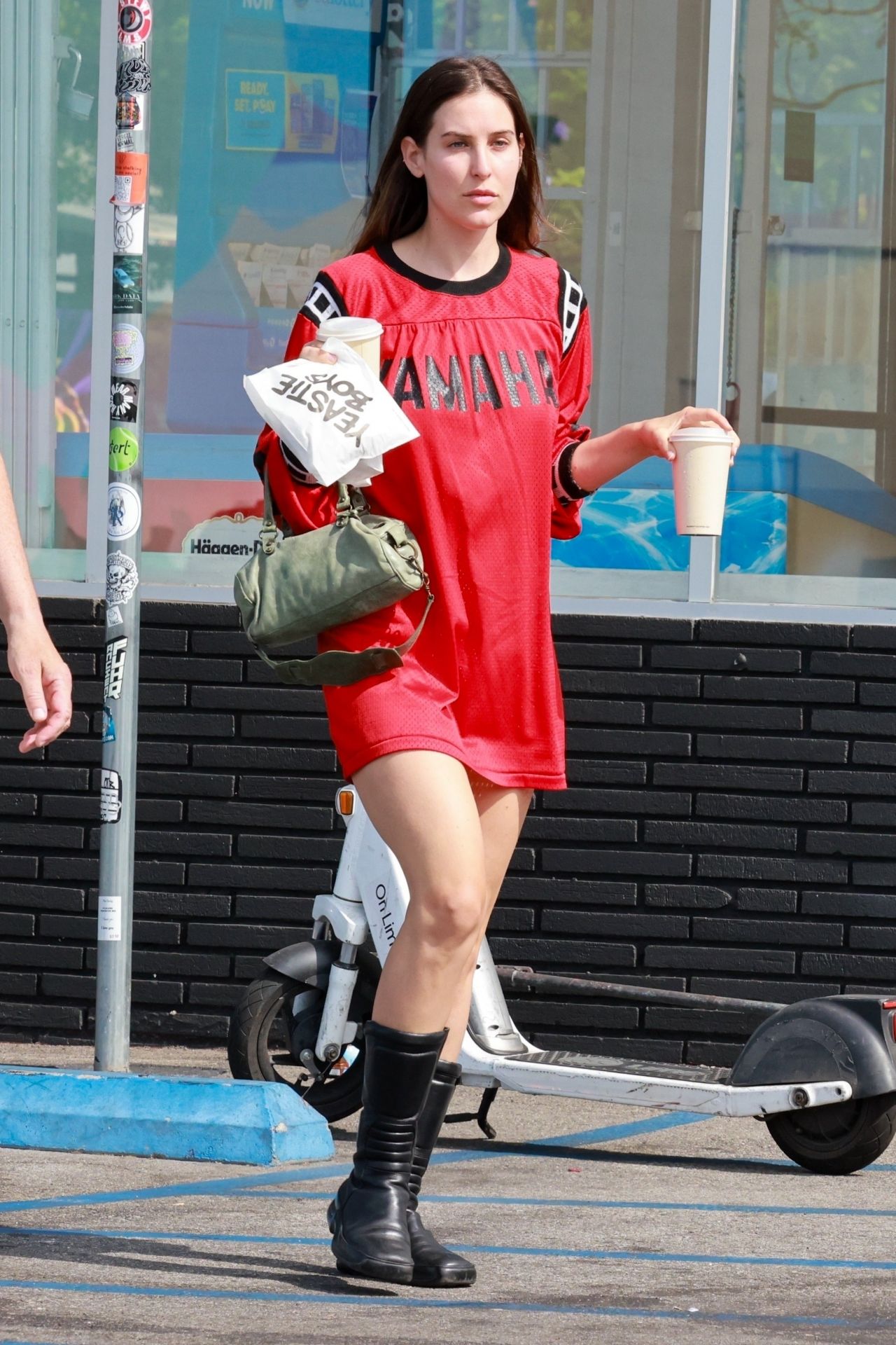 Scout Willis in an Oversized Red T-shirt in Los Feliz 07/30/2023