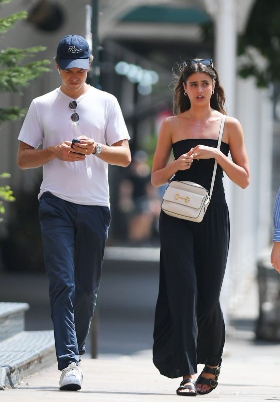 Taylor Hill in a Black Strapless Dress in Tribeca 07/29/2023