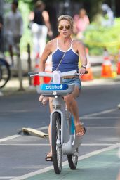 Amy Robach in Denim Shorts Cycling in New York 08/08/2023