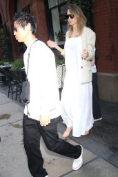 Angelina Jolie in a Long White Dress in New York 08/18/2023