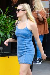 Ava Phillippe in a Denim Mini Skirt and Long Black Boots in New York 08/15/2023